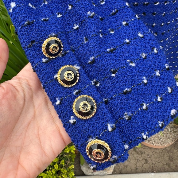 St. John collection Blue Tweed zipper Jacket coat w/ gold buttons sz 6 - Picture 3 of 6